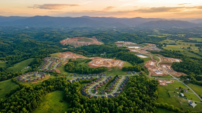 Rolling green hills and new construction homes in Northern Georgia representing the move from Illinois — Great Southern Migration guide 2026