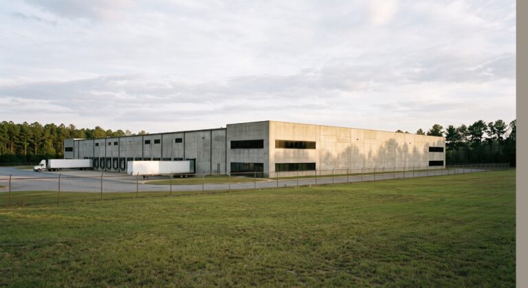 A large modern industrial distribution building in an established industrial park near Innovation Drive in Winder, Barrow County, Georgia.